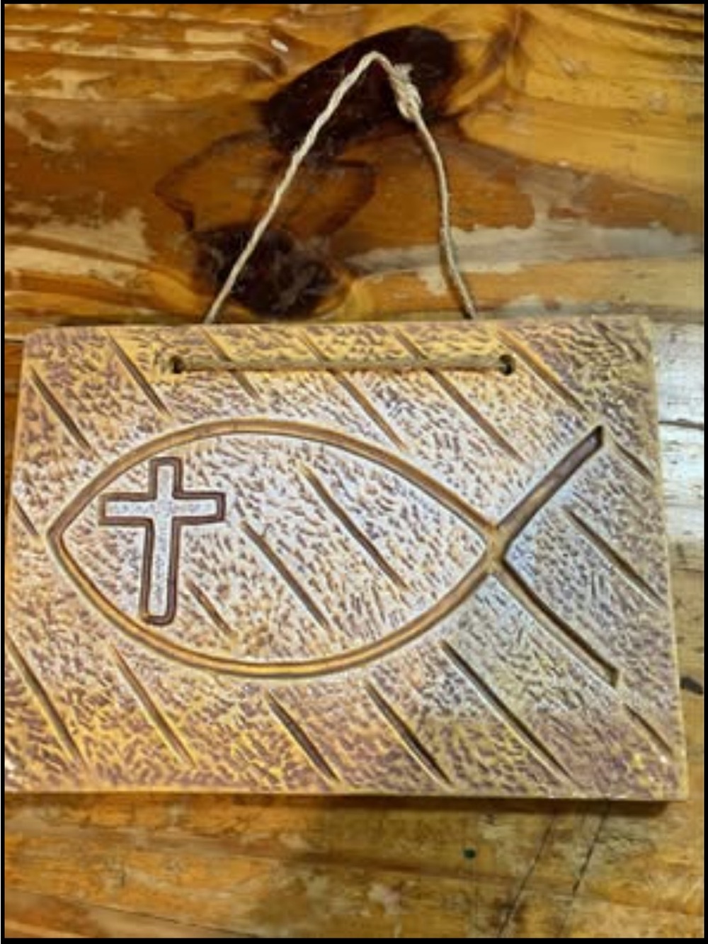 Christian Fish Symbol and Cross Wall Hanging Plaque